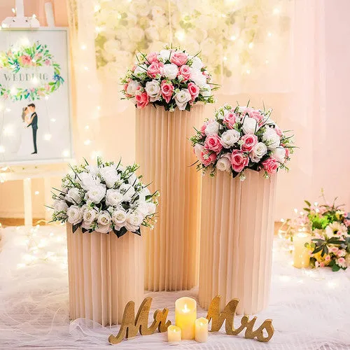 3PCS Cardboard Round Plinth | Cylinder Pedestal Wedding Flower Display Stand