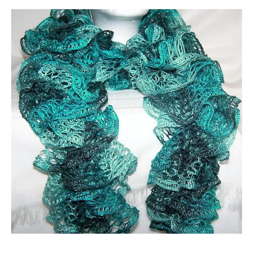 4 X Yarn Crochet Knitted Scarf Malachite Metallic Green Teal Sashay Knit Aqua