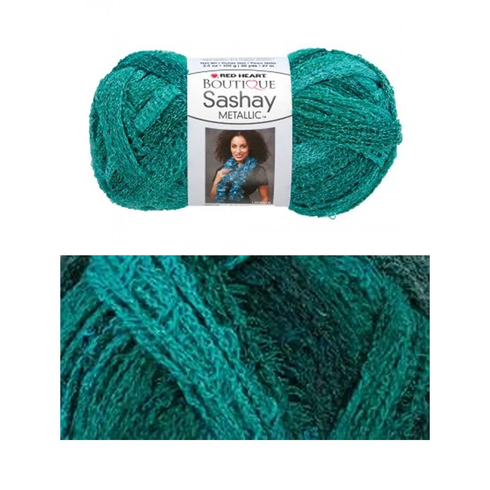 4 X Yarn Crochet Knitted Scarf Malachite Metallic Green Teal Sashay Knit Aqua