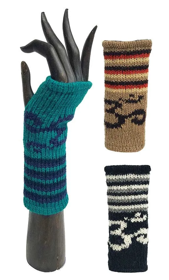 BROWN - Om Striped Finger Less Woolen Knit Handwarmer