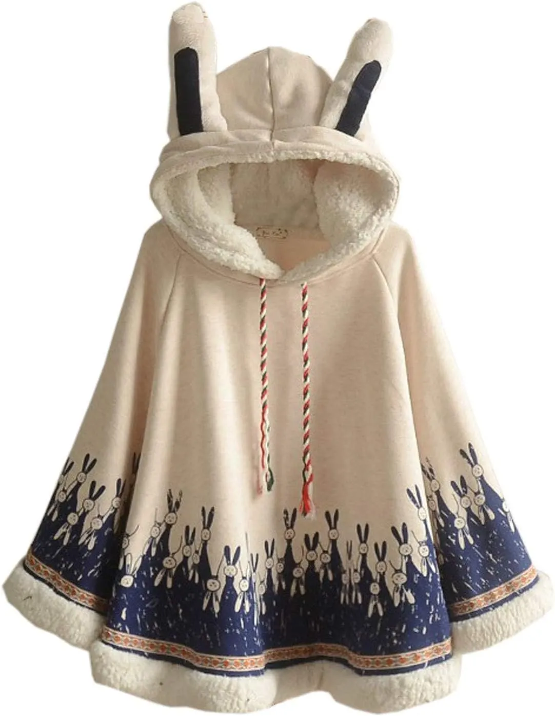 Flygo Women Girl's Cute Fleece Lined Hooded Cape Poncho Cloak Coat Animal Printed