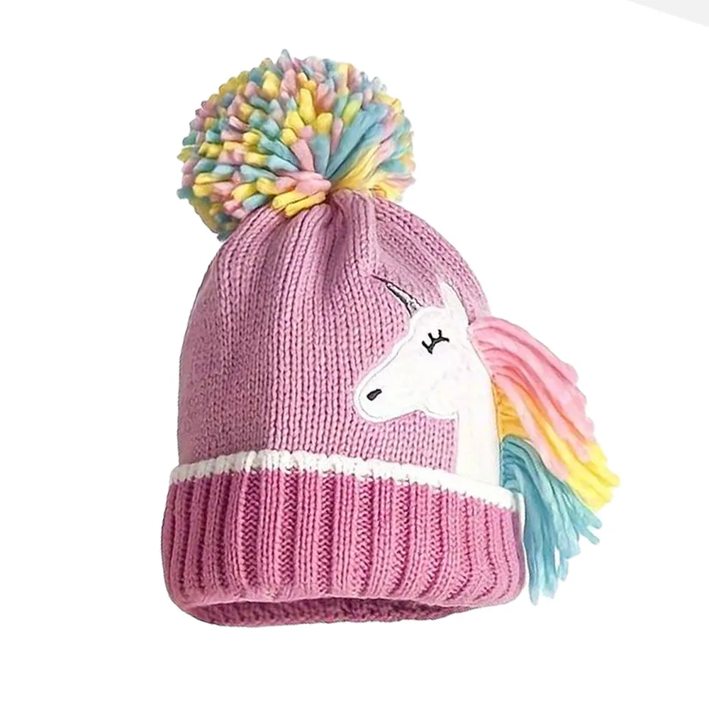 Little Surprise Box Muave Frill Unicorn Winter Cap Beanie & Matching Gloves, 2 pcs set, 3yrs- 8yrs
