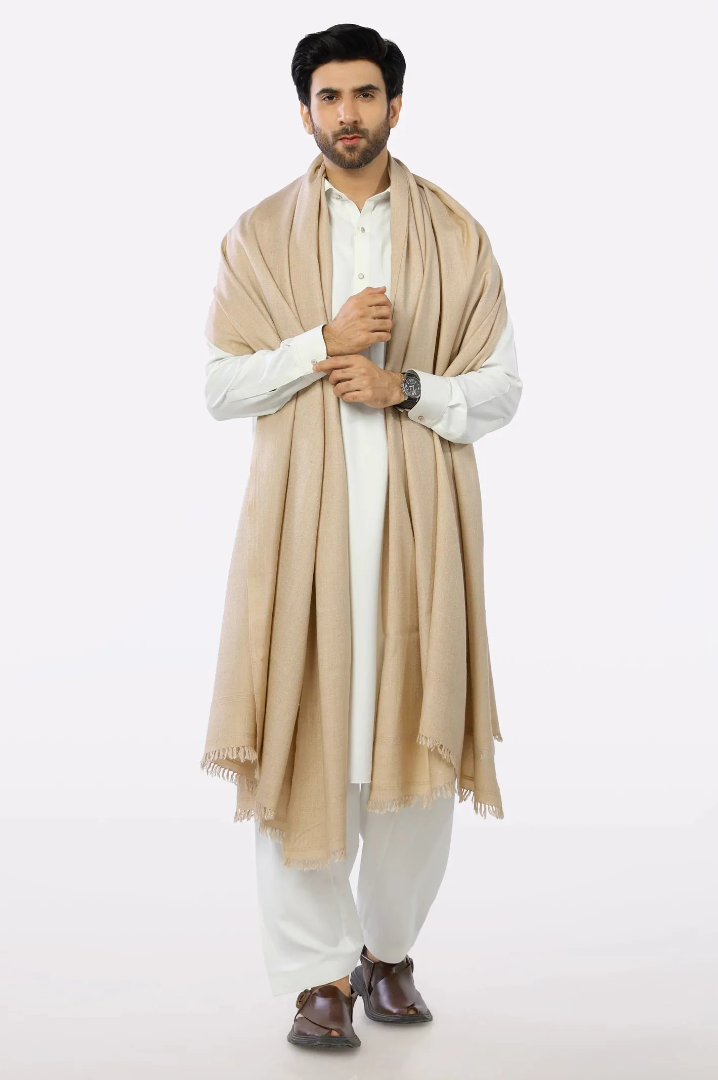 Men Fawn Woolen Shawl