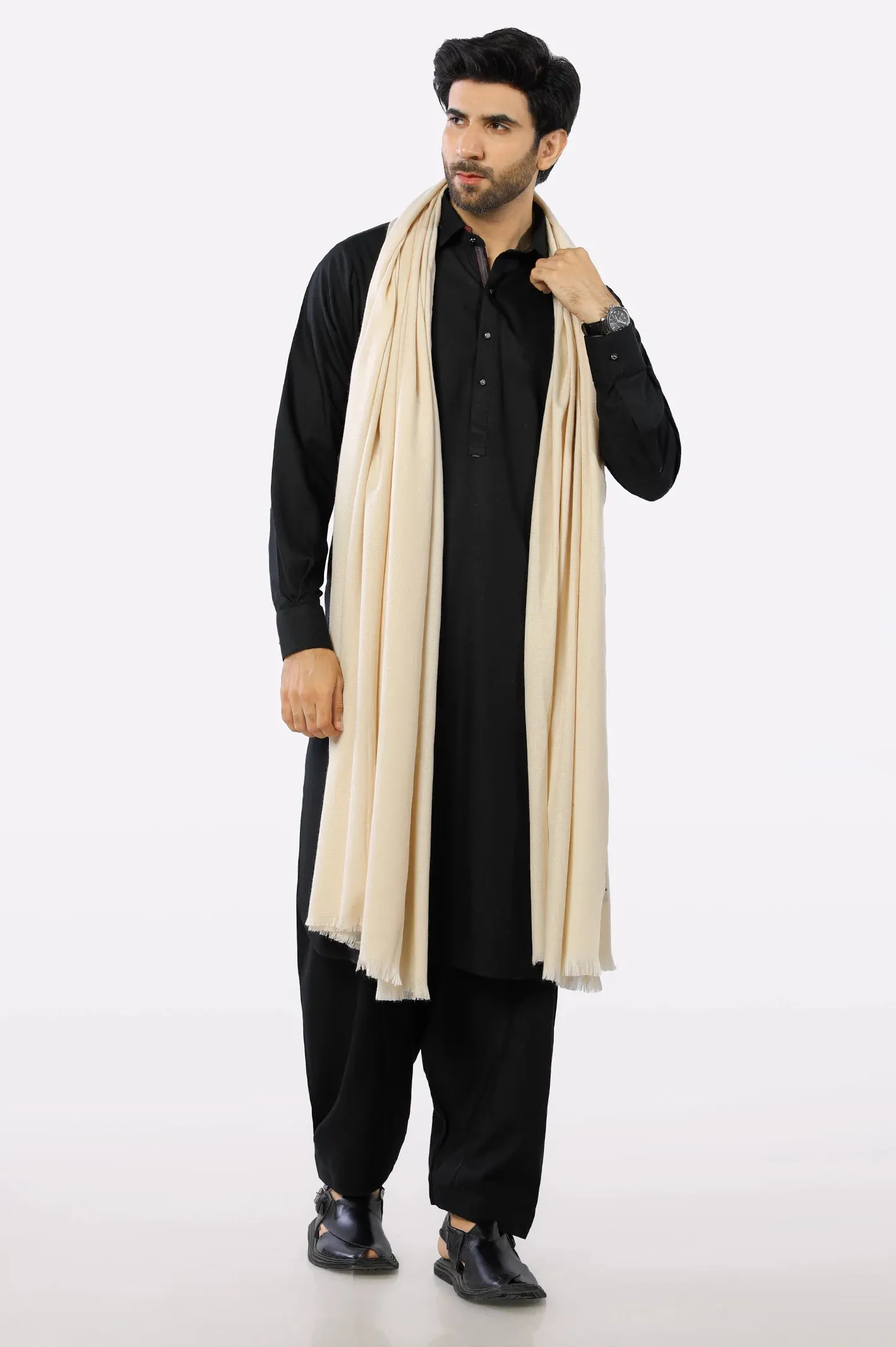 Men Off White Woolen Shawl