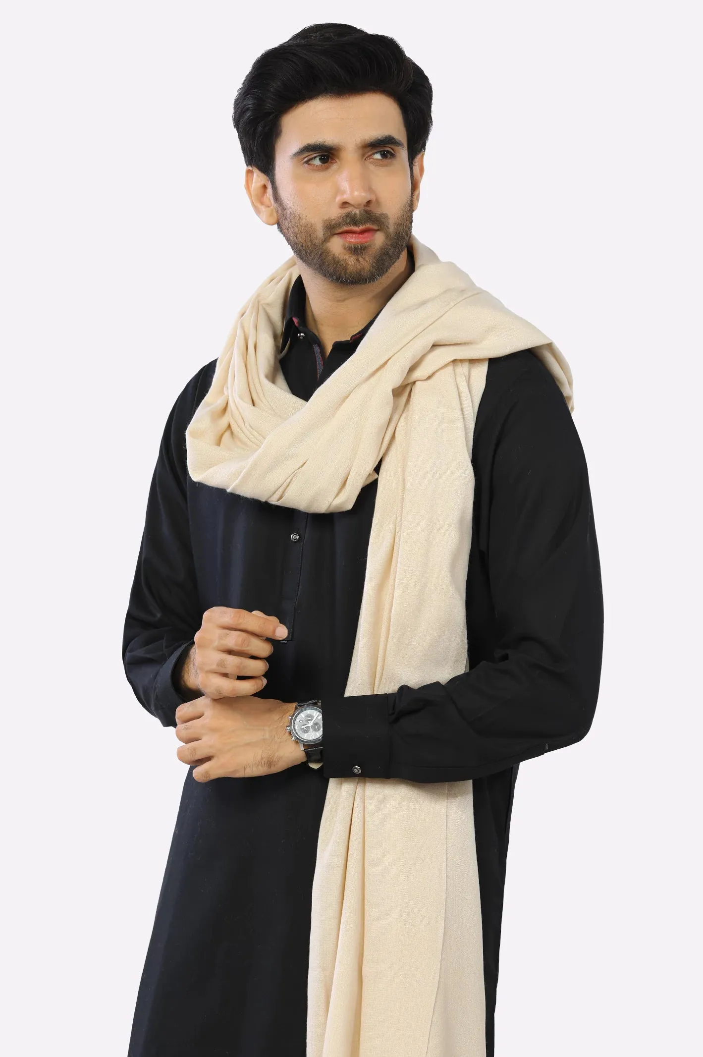 Men Off White Woolen Shawl