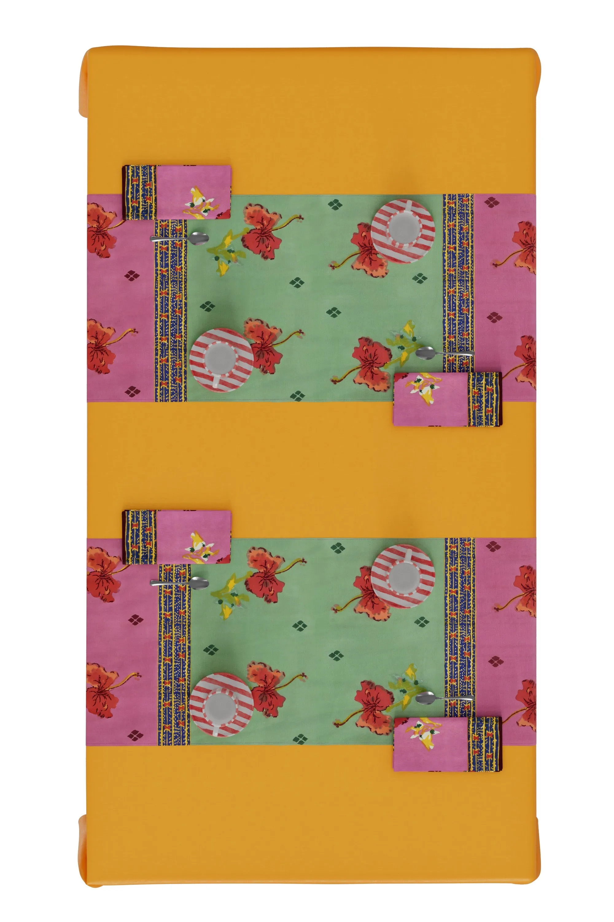 Table Runner in Green and Pink Ibisco