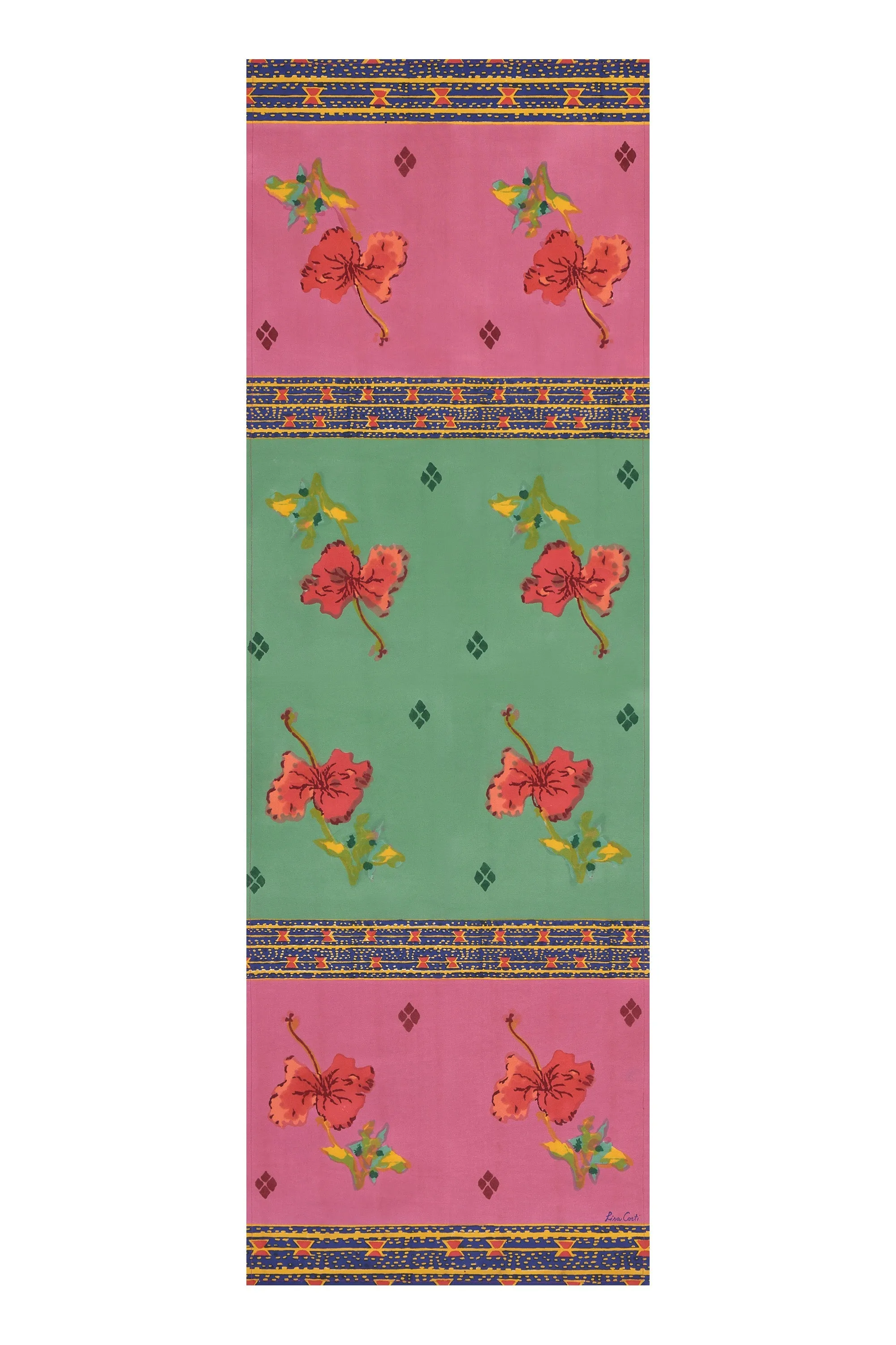 Table Runner in Green and Pink Ibisco