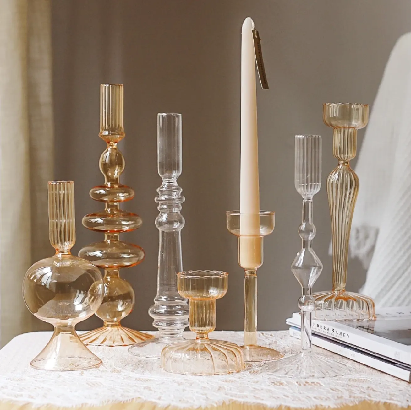 Vintage Style Glass Candlestick Holder: C
