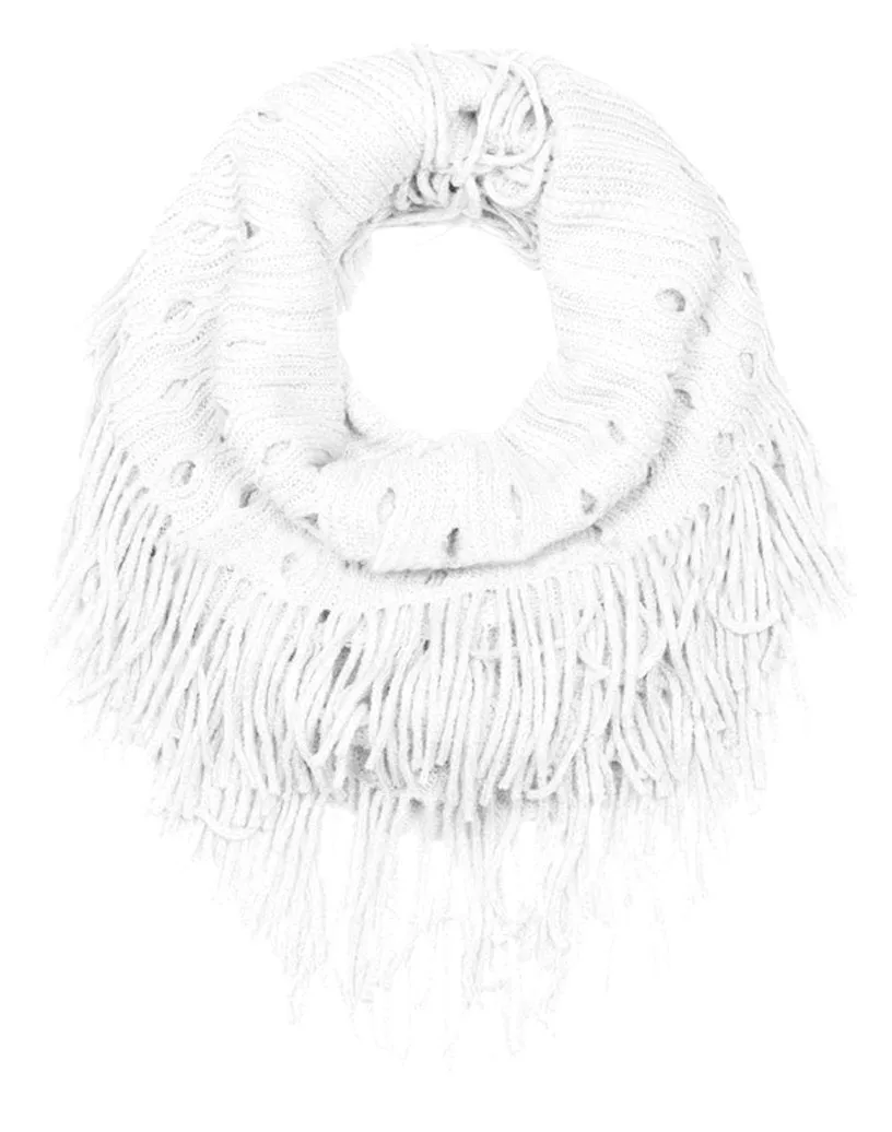 White Peach Couture Warm Bohemian Crochet Hand Knitted Fringe Infinity Loop Scarf Wrap